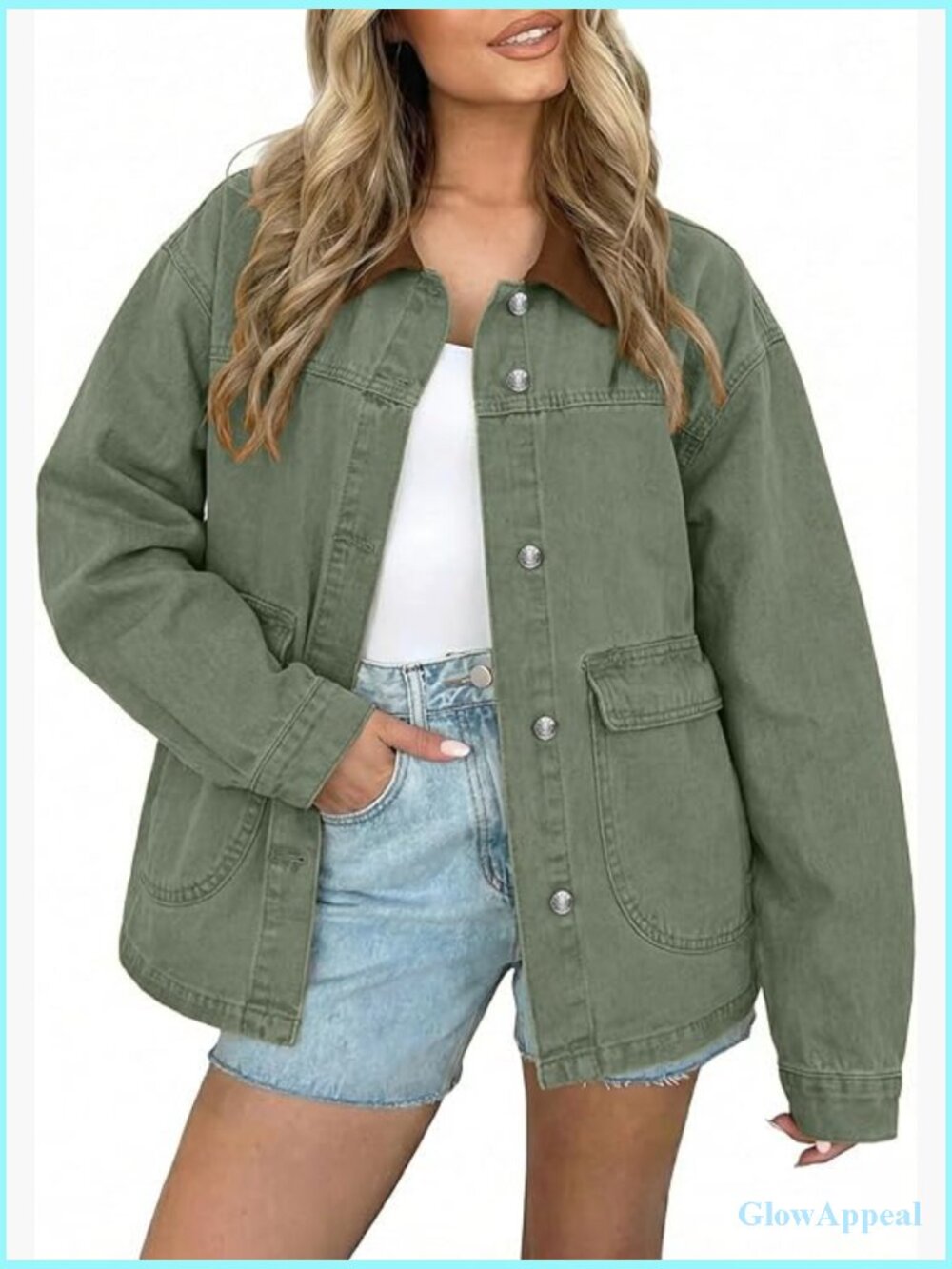 Oversized Denim Jacket with Button Down Front and Pockets - Picture 1 of 7